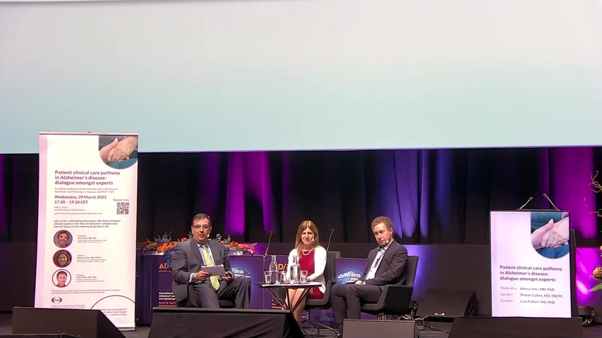 A video thumbnail of medical professionals conversing during a panel session at the 17th International Conference on Alzheimer's & Parkinson's Diseases. 