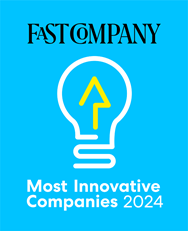 Logo of Fast Company with a light bulb in the middle, and below is a tagline of most innovative companies 2024