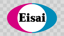 The Eisai logo in color on a checked background