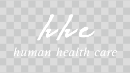 The hhc logo above text 'human health care' in white italic font on a checked background