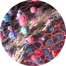 An abstract digital visualization of cancer cells