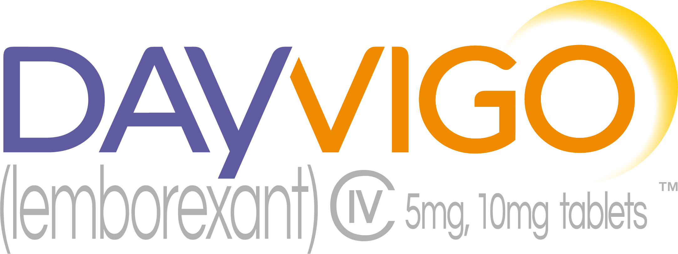 The Dayvigo logo with grey text (lemborexant) 5mg, 10mg tablets.