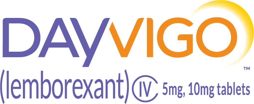 Dayvigo logo with purple text (lemborexant) 5mg, 10mg tablets.